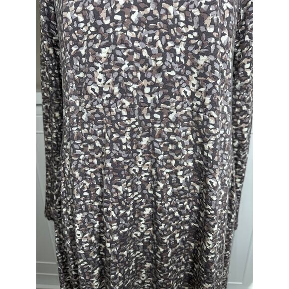 Garnet Hill Pocket Detail Trapeze Dress Long Sleeve Brown Abstract Print Size L - Picture 3 of 13